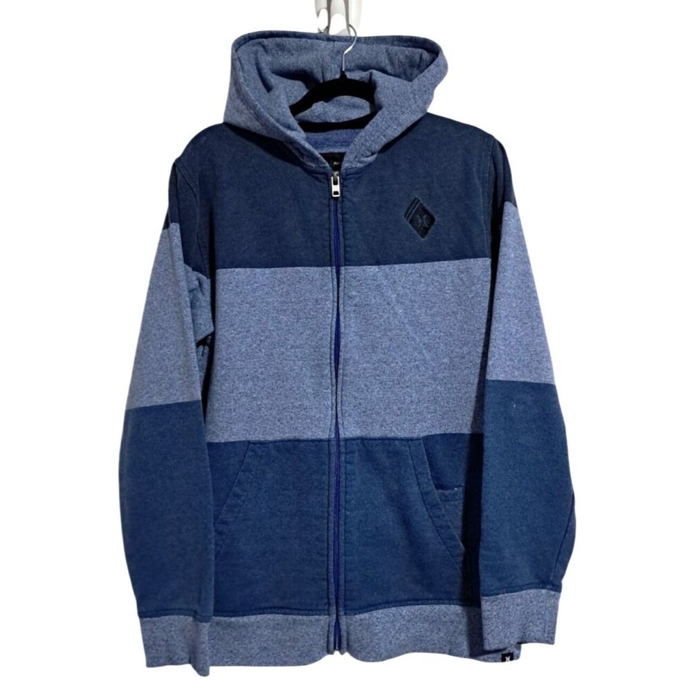 Hurley Mens XL Full-Zip Hoodie Blue‎ Colorblock Skater Grunge Y2K